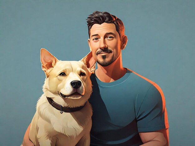 Um homem e um cão estão posando para uma foto com um homem e um cachorro