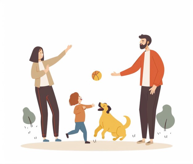 um homem e uma criança brincando com um cão e um cão