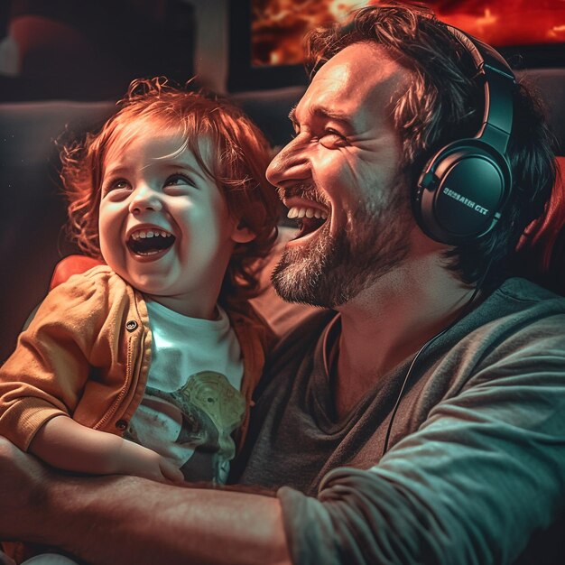 Um homem e uma criança estão se abraçando e sorrindo.