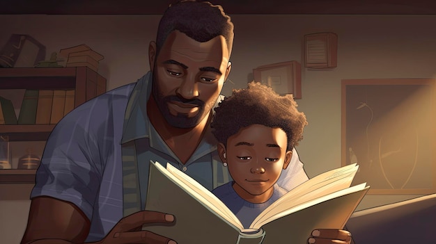 Um homem e uma criança lêem um livro juntos
