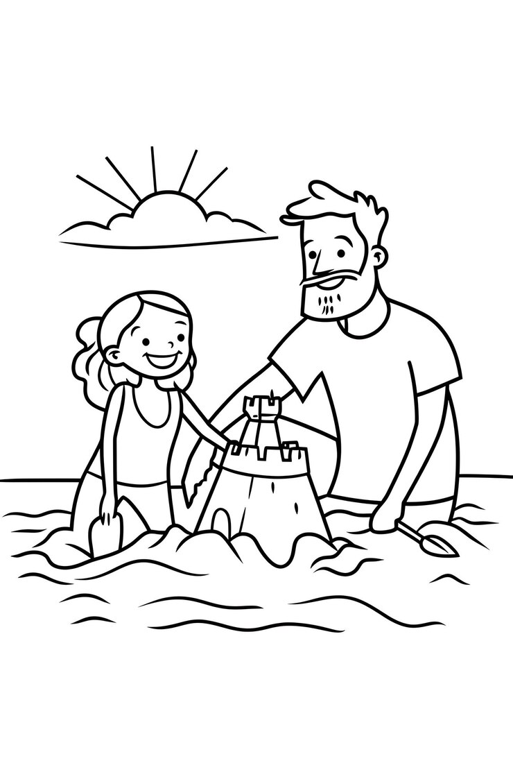 Foto um homem e uma menina estão brincando na areia na praia.