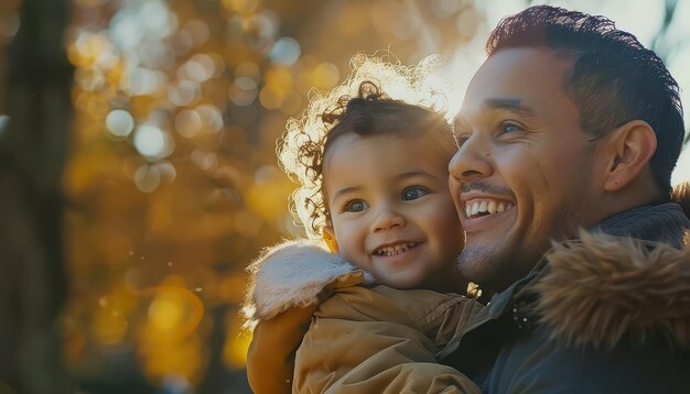 Um homem e uma menina estão sorrindo para a câmera