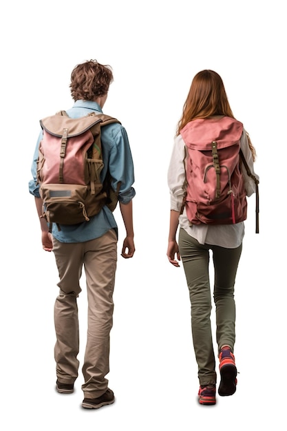 Um homem e uma mulher caminhando com mochilas Imagem generativa de IA