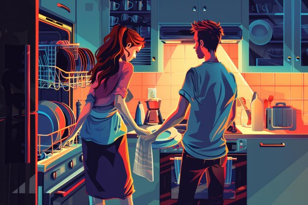 Foto um homem e uma mulher de pé em uma cozinha adequado para o estilo de vida ou conceitos de culinária