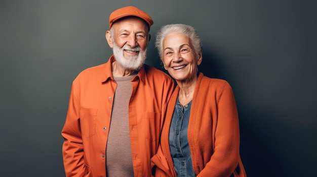 Um homem e uma mulher em jaquetas laranja estão juntos, ambos vestindo jaquetas laranja.