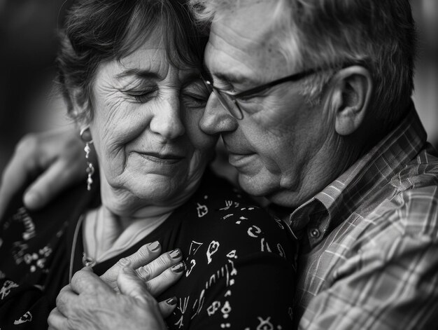 Foto um homem e uma mulher estão abraçados.