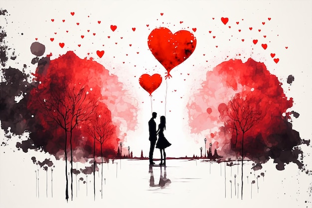 Um homem e uma mulher estão ao lado de uma escultura em forma de coração