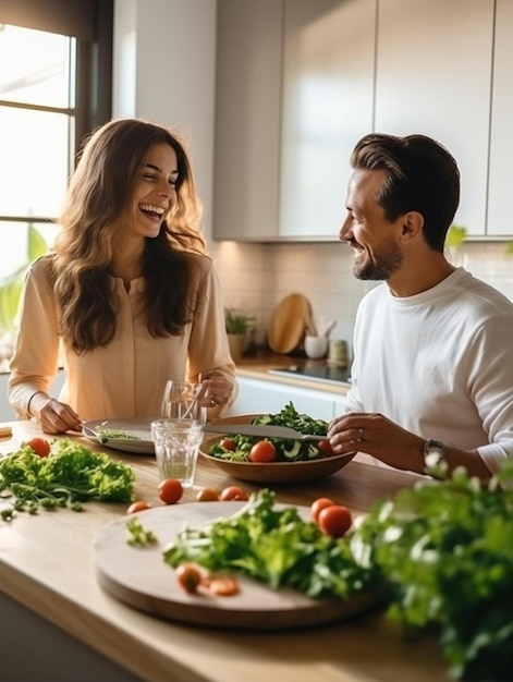 um homem e uma mulher estão cozinhando na cozinha