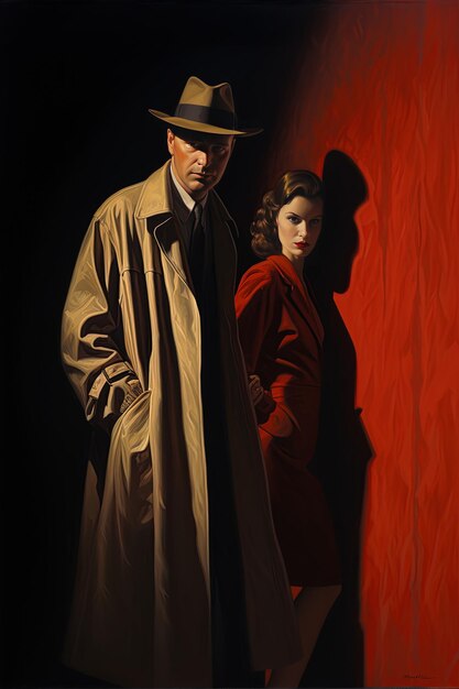 Foto um homem e uma mulher estão de pé em frente a uma parede vermelha