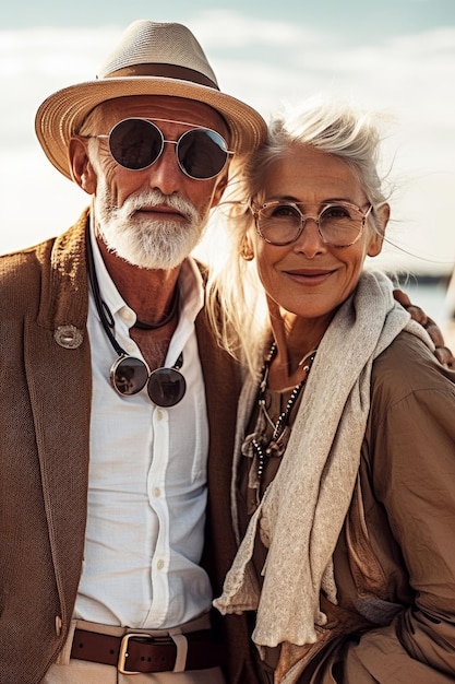 Um homem e uma mulher estão juntos em uma praia.