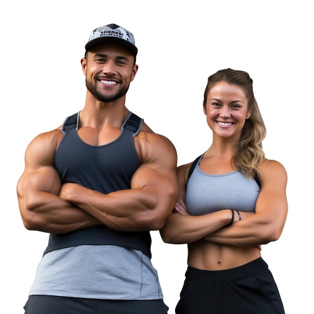 Um homem e uma mulher estão posando para uma foto com a palavra academia na frente.