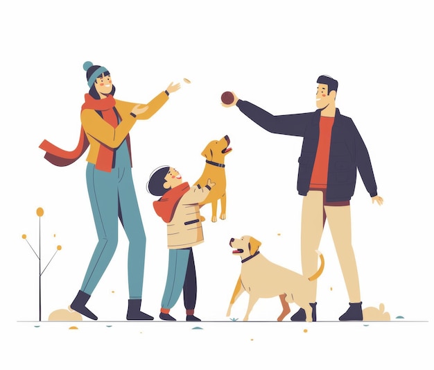 um homem e uma mulher estão segurando um cão e uma mulher com um lenço vermelho