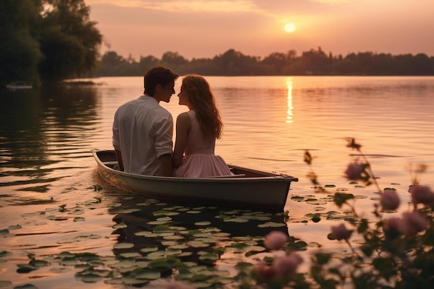 Foto um homem e uma mulher estão sentados num barco.
