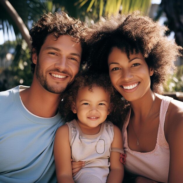 um homem e uma mulher posam para uma foto com um bebê.