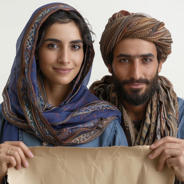 Foto um homem e uma mulher segurando um sinal em suas mãos