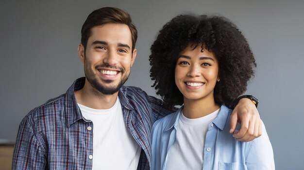 Foto um homem e uma mulher sorridentes.