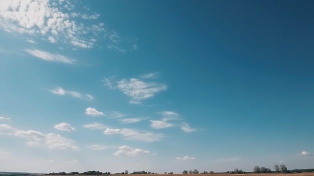 Um homem em um campo com céu azul e nuvens