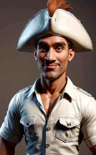 um homem em um traje de pirata posando para uma foto