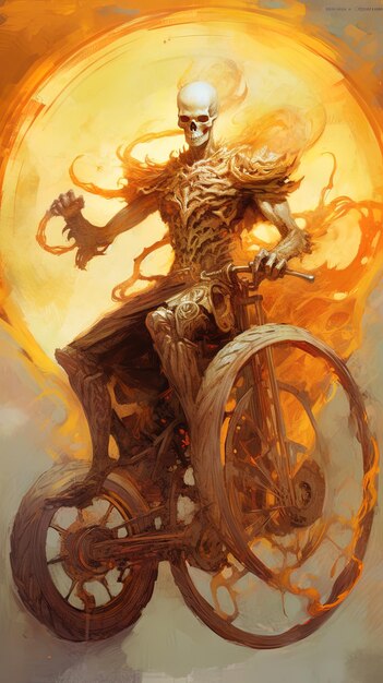 um homem em uma bicicleta com um dragão nas costas