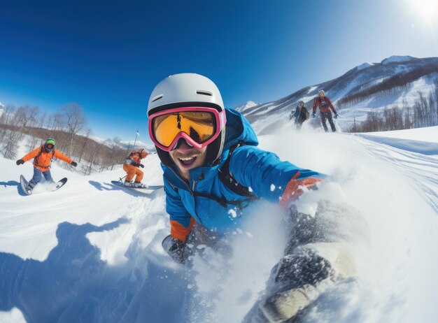 Foto um homem esquiando em uma montanha coberta de neve