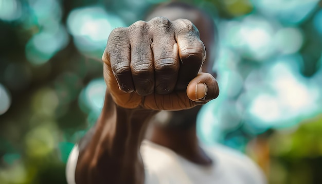 Foto um homem está a bater no ar com a mão.