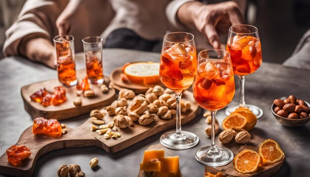 Foto um homem está cortando uma fruta e um copo de vinho