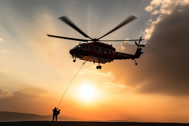 um homem está de pé ao lado de um helicóptero enquanto decola