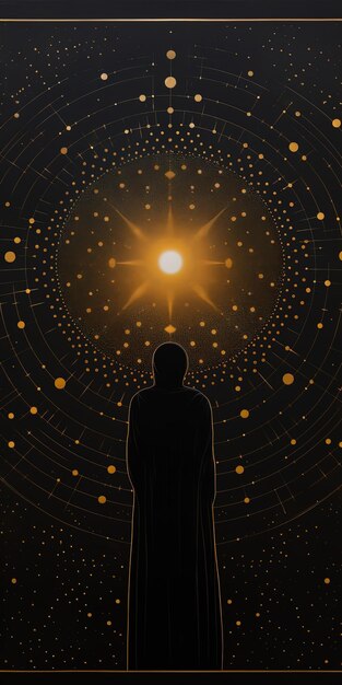 um homem está em frente a um sol em forma de estrela