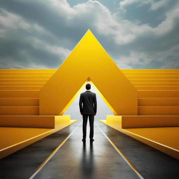 Um homem está em frente a uma pirâmide que diz "a palavra" nela