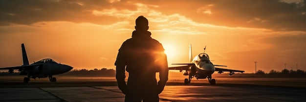 Um homem está na frente de um jato que diz 'f - 16' na frente.