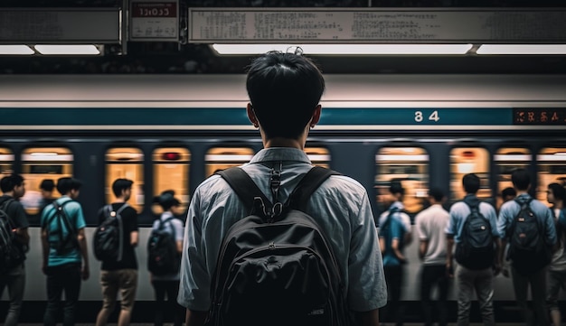 Um homem está na frente de um trem com o número 34 no topo.