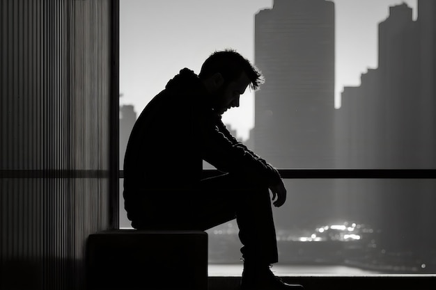 Foto de Silhueta De Perfil Masculino Triste Ou Solidão Jovem Em Fundo Negro  Pessoa Irreconhecível Olhando Para Baixo Imagem Com Espaço De Cópia e mais  fotos de stock de Depressão - Tristeza - iStock