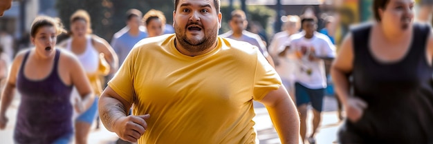 Um homem está vestindo uma camisa amarela.