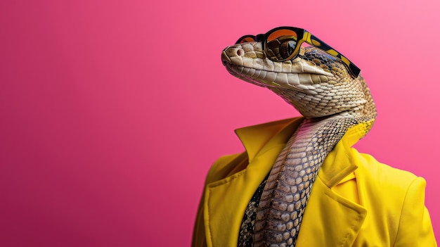 Foto um homem extraordinário com um casaco amarelo vibrante e óculos de sol exala confiança