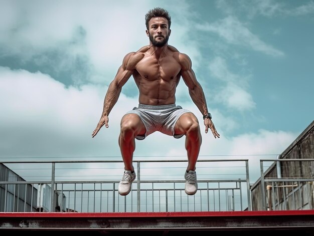 Foto um homem fazendo um handstand em uma barra