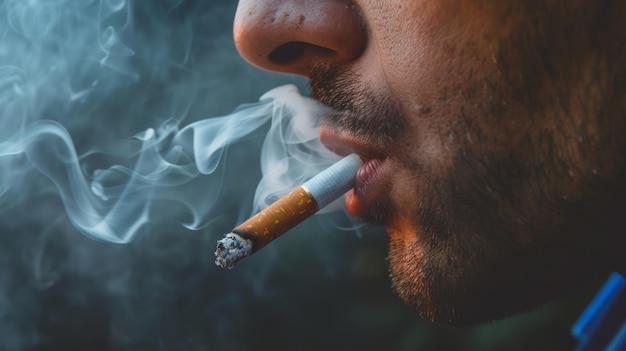 um homem fumando um cigarro com um cigarro na boca