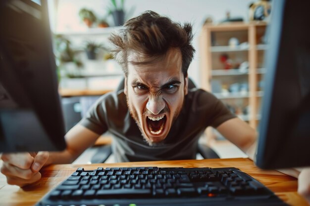 Um homem furioso que transmite videogames grita e destrói o teclado Generative Ai