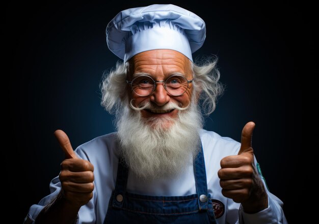 Foto um homem idoso com uma aparência distinta vestindo um chapéu de chef um velho com uma barba branca vestindo um chapéu de chef