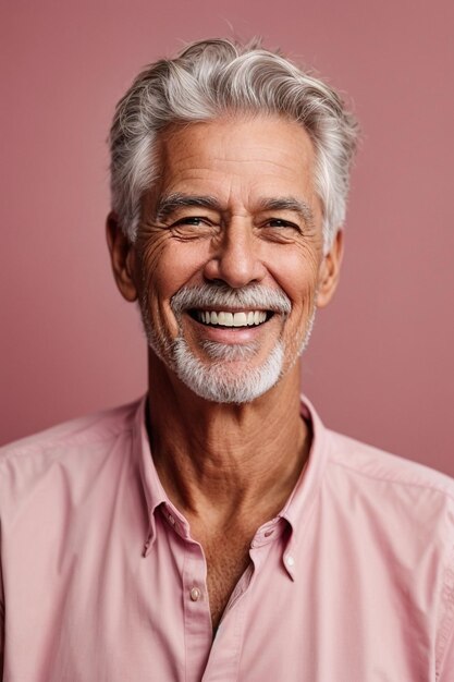 Foto um homem idoso com uma boa personalidade estava sorrindo felizmente