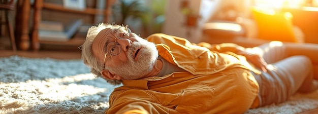 Um homem idoso doente teve um ataque cardíaco e desmaiou no chão.