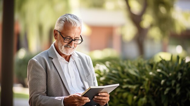 Um homem idoso usa tablet criado com tecnologia Generative AI