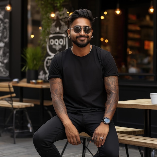 Um homem indiano legal vestindo uma camisa branca vazia