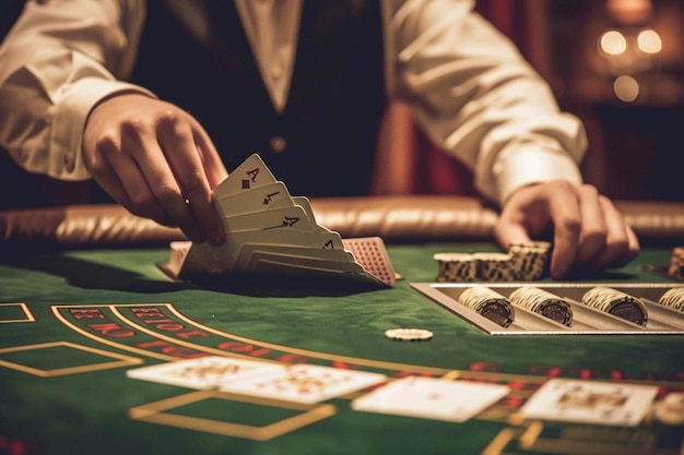 um homem jogando dados em uma mesa de cassino