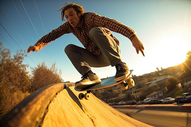 Um homem jogando skate