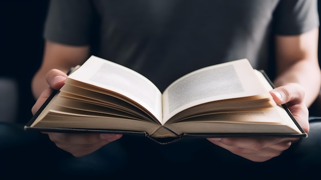 Um homem lendo um livro com a palavra livro na capa