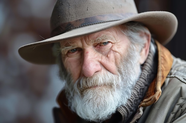 Um homem mais velho com um fedora com uma barba cinzenta IA generativa