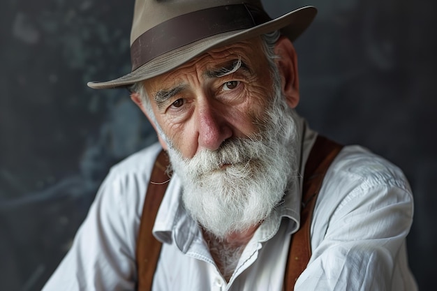 Um homem mais velho com um fedora com uma barba cinzenta IA generativa