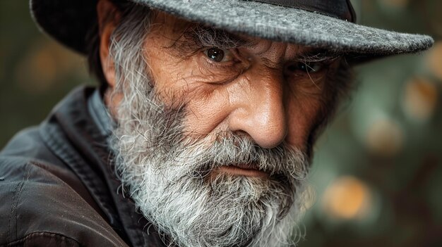 Foto um homem mais velho com um fedora com uma barba cinzenta ia generativa