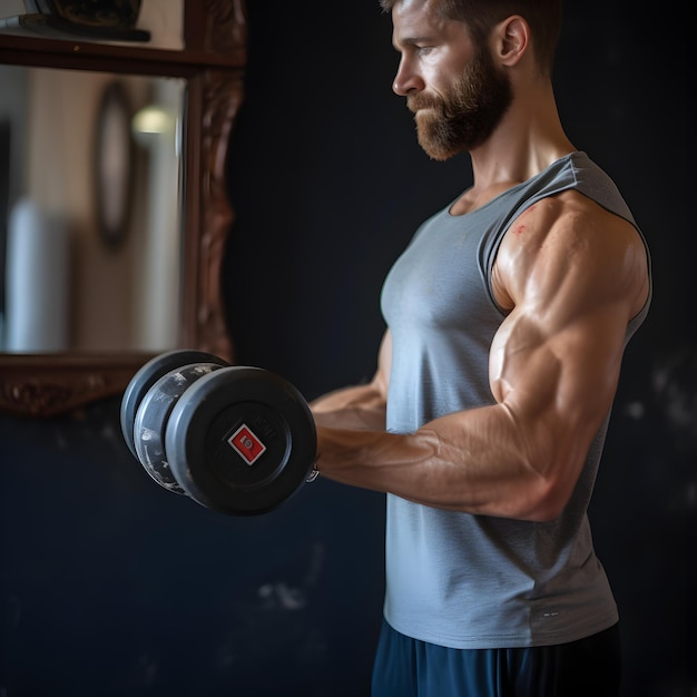 Foto um homem musculoso segurando halteres