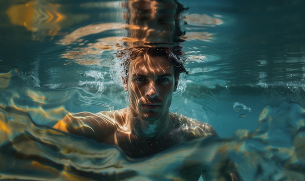 um homem nadando na água com as palavras "no fundo.